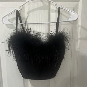 Windsor Black Feather Trim Crop Top